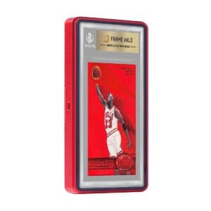 BGS-Medium-easy-lock-red-angled-card Medium Sized BGS Frame Wild Easy Lock Case - Eggshell Red, angled view with graded card