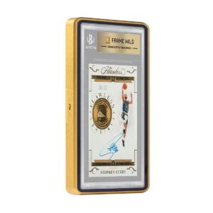 BGS-Medium-easy-lock-ten-gold-angled-card Medium Sized BGS Frame Wild Easy Lock Case - Eggshell Ten Gold, angled view with graded card