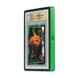 Standard BGS Frame Wild Classic Case - Eggshell Goblin Green, angled view with graded card