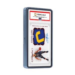 PSA-Thick-easy-lock-navy-blue-angled-card Thick PSA Frame Wild Easy Lock Case - Eggshell Navy Blue, angled view with graded card